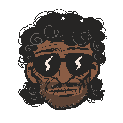 man with glasses and moustache and jherri curl