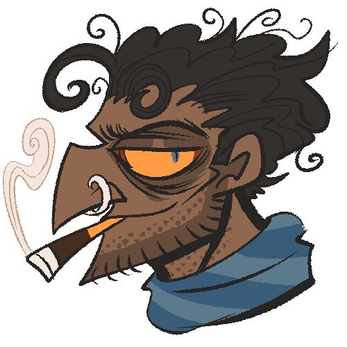 Man with semi-curly black hair smoking a cigarette