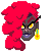 Man with curly red mohawk and yellow cat eyes