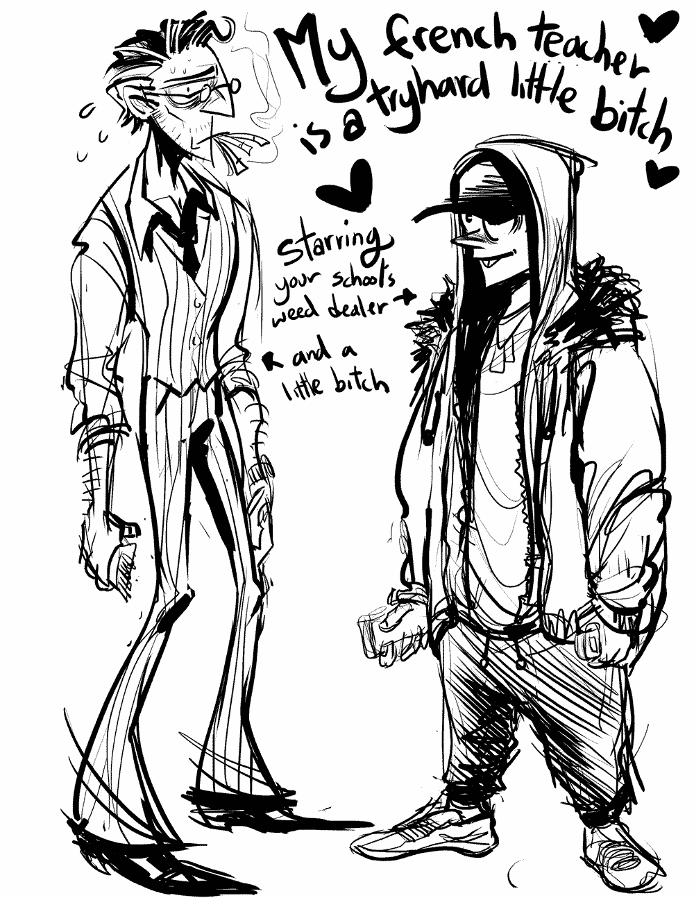 Old versions of Ollie and Basile standing next to each other nervously