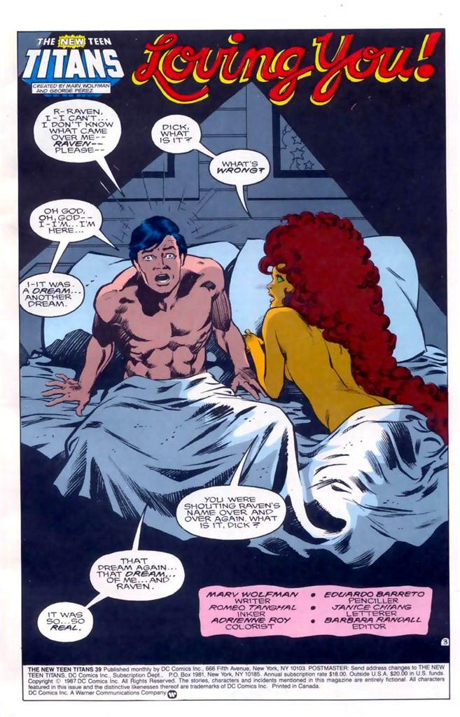 comic panel of dick waking up in bed naked with booty ass naked Starfire